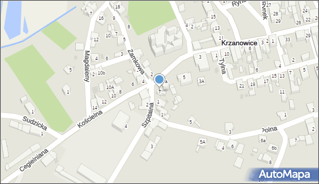 Krzanowice, Kościelna, 7, mapa Krzanowice