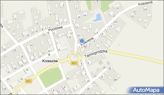 Krzeszów, Kościelna, 1, mapa Krzeszów