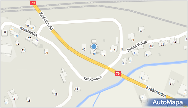 Krzeszowice, Kościuszki Tadeusza, gen., 68, mapa Krzeszowice