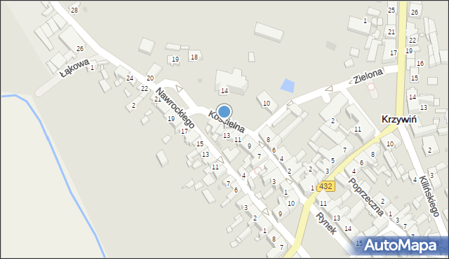 Krzywiń, Kościelna, 15, mapa Krzywiń