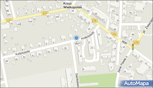 Krzyż Wielkopolski, Kościuszki Tadeusza, gen., 55A, mapa Krzyż Wielkopolski