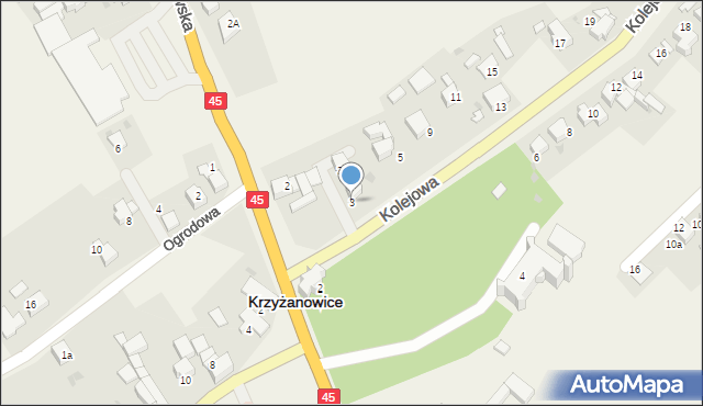 Krzyżanowice, Kolejowa, 3, mapa Krzyżanowice