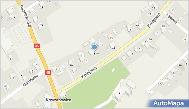 Krzyżanowice, Kolejowa, 9, mapa Krzyżanowice