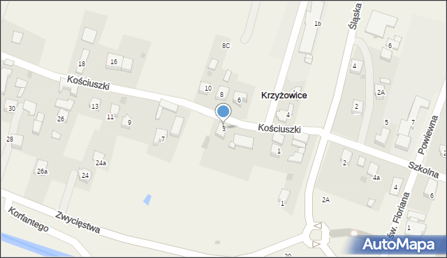 Krzyżowice, Kościuszki Tadeusza, gen., 3, mapa Krzyżowice