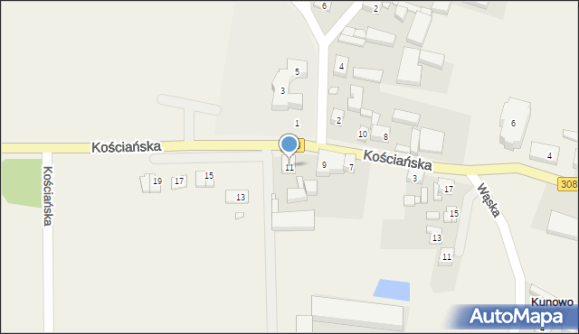 Kunowo, Kościańska, 11, mapa Kunowo