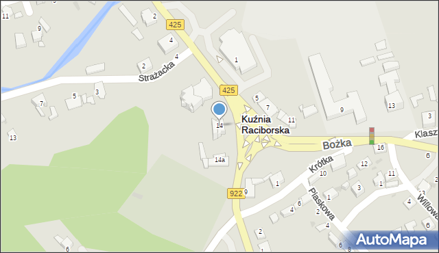 Kuźnia Raciborska, Kościelna, 14, mapa Kuźnia Raciborska