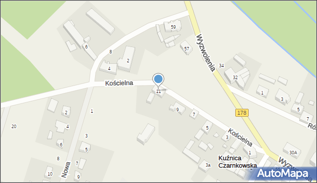 Kuźnica Czarnkowska, Kościelna, 11, mapa Kuźnica Czarnkowska