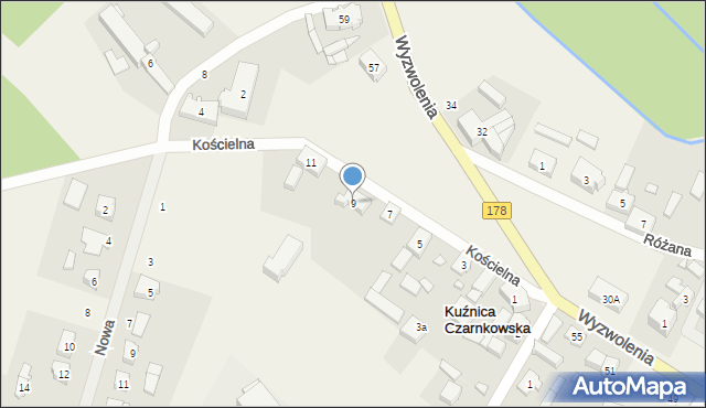 Kuźnica Czarnkowska, Kościelna, 9, mapa Kuźnica Czarnkowska