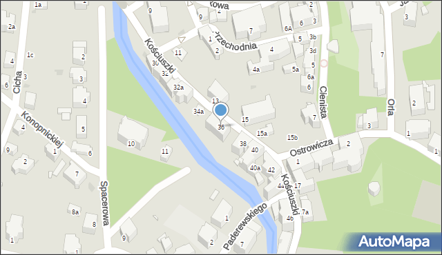Lądek-Zdrój, Kościuszki Tadeusza, gen., 36, mapa Lądek-Zdrój