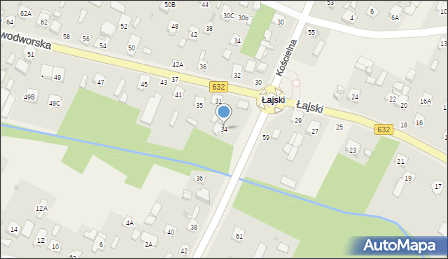 Łajski, Kościelna, 34, mapa Łajski