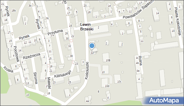 Lewin Brzeski, Kościuszki Tadeusza, gen., 12, mapa Lewin Brzeski