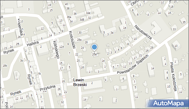 Lewin Brzeski, Kościuszki Tadeusza, gen., 20a, mapa Lewin Brzeski