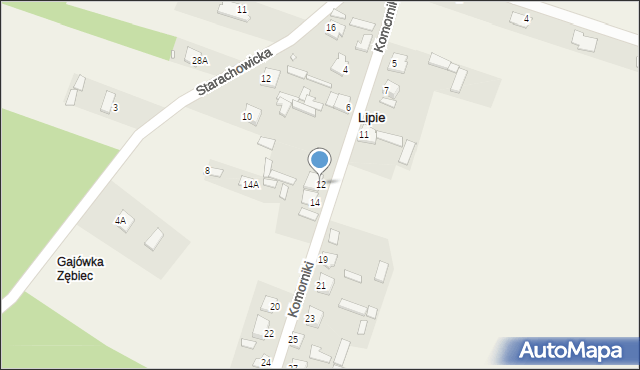 Lipie, Komorniki, 12, mapa Lipie