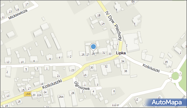 Lipka, Kościuszki Tadeusza, gen., 29, mapa Lipka