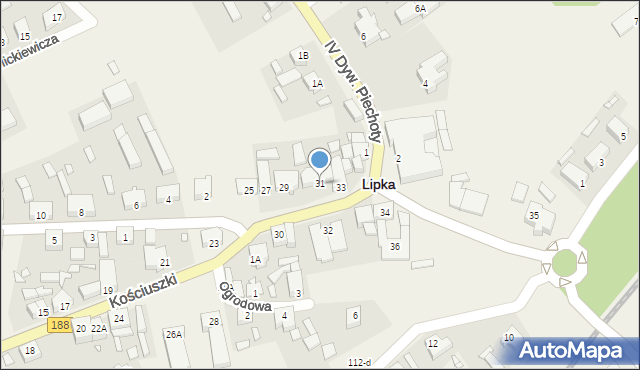 Lipka, Kościuszki Tadeusza, gen., 31, mapa Lipka