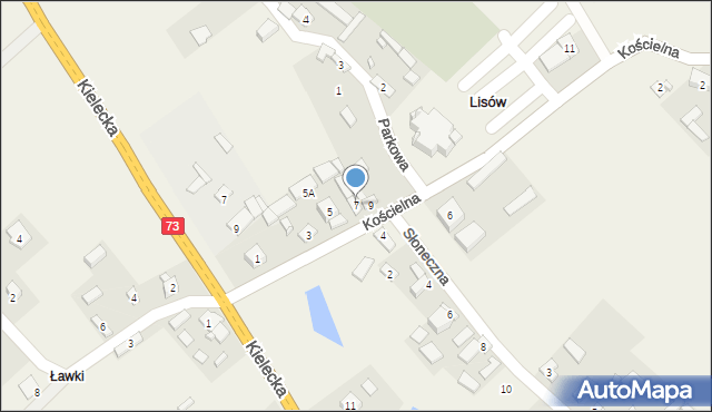 Lisów, Kościelna, 7, mapa Lisów