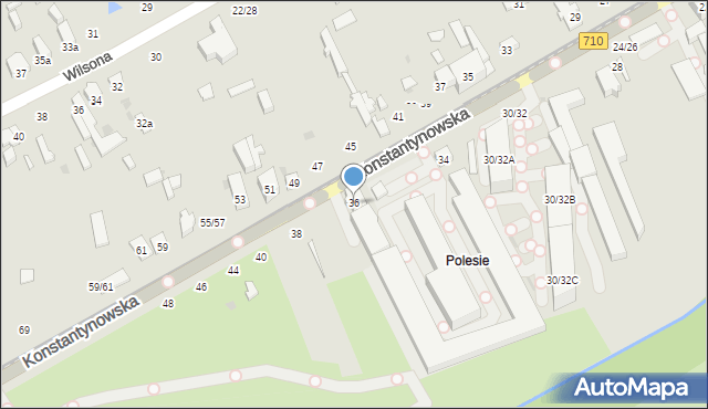 Łódź, Konstantynowska, 36, mapa Łodzi