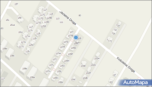 Łomianki Dolne, Kościelna Droga, 105C, mapa Łomianki Dolne