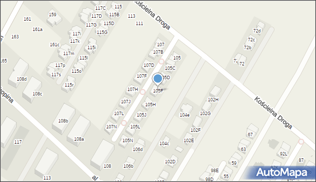 Łomianki Dolne, Kościelna Droga, 105F, mapa Łomianki Dolne