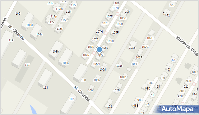 Łomianki Dolne, Kościelna Droga, 105M, mapa Łomianki Dolne