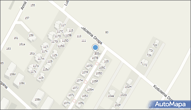 Łomianki Dolne, Kościelna Droga, 107A, mapa Łomianki Dolne