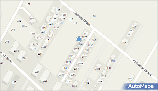 Łomianki Dolne, Kościelna Droga, 107E, mapa Łomianki Dolne