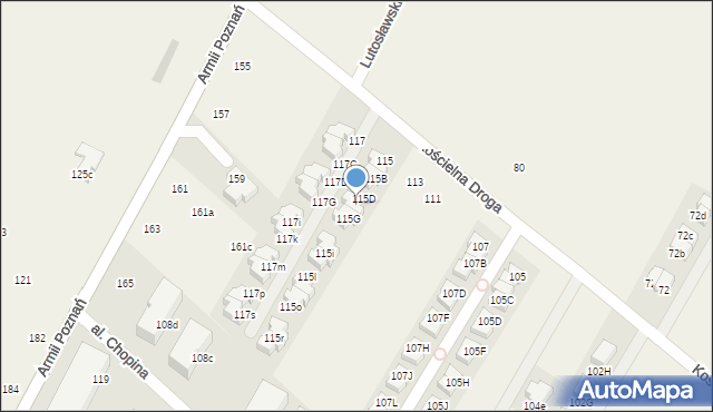 Łomianki Dolne, Kościelna Droga, 115E, mapa Łomianki Dolne