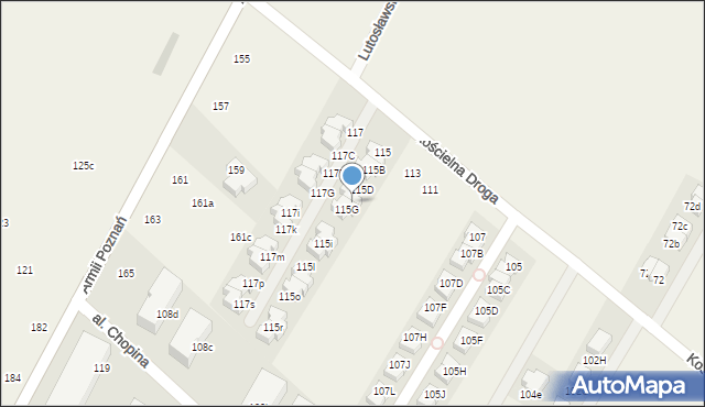 Łomianki Dolne, Kościelna Droga, 115F, mapa Łomianki Dolne