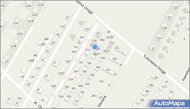 Łomianki Dolne, Kościelna Droga, 58d, mapa Łomianki Dolne