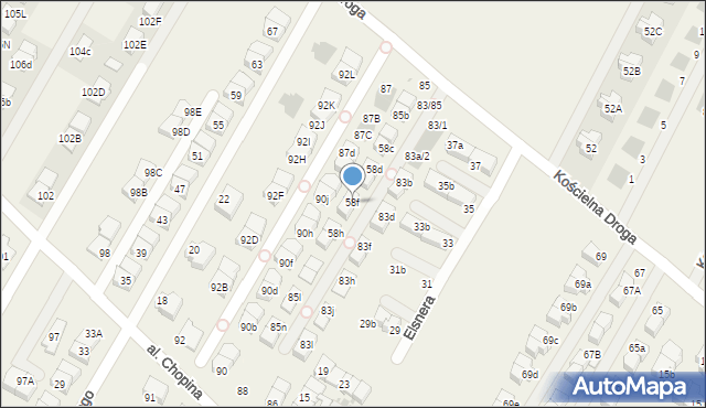 Łomianki Dolne, Kościelna Droga, 58f, mapa Łomianki Dolne