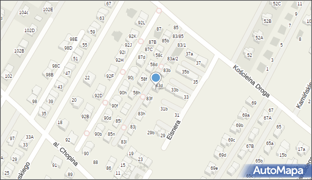 Łomianki Dolne, Kościelna Droga, 83e, mapa Łomianki Dolne