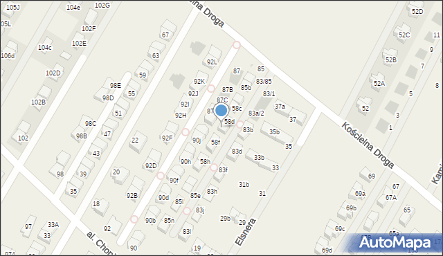 Łomianki Dolne, Kościelna Droga, 83f, mapa Łomianki Dolne