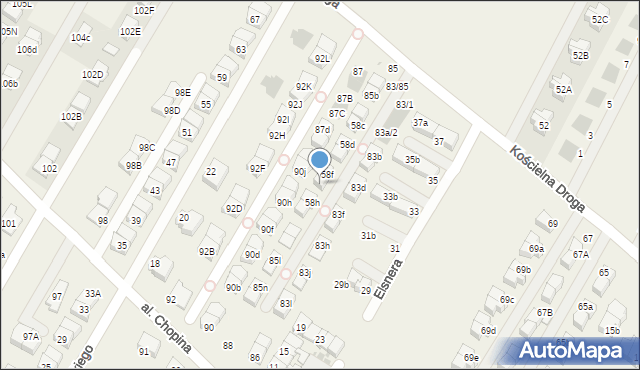 Łomianki Dolne, Kościelna Droga, 85j, mapa Łomianki Dolne