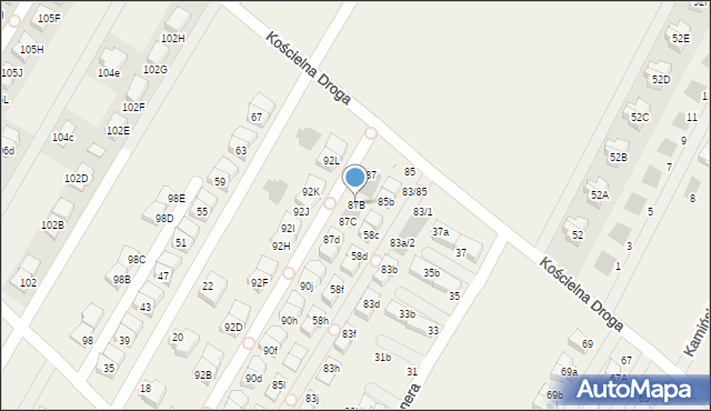 Łomianki Dolne, Kościelna Droga, 87B, mapa Łomianki Dolne