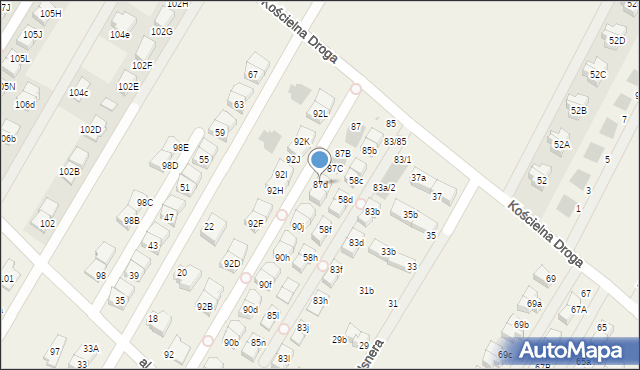 Łomianki Dolne, Kościelna Droga, 87d, mapa Łomianki Dolne