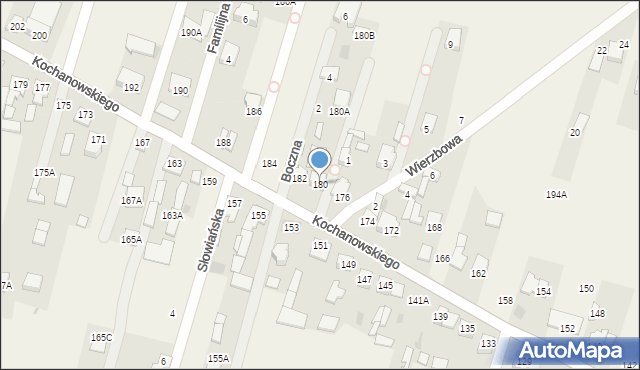 Łomna, Kochanowskiego Jana, 180, mapa Łomna