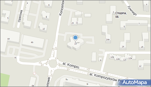 Lublin, Koncertowa, 13, mapa Lublina