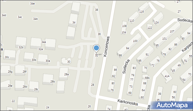 Lublin, Koncertowa, 32, mapa Lublina