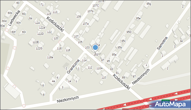 Luboń, Kościuszki Tadeusza, gen., 101, mapa Luboń