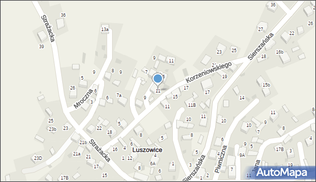 Luszowice, Korzeniowskiego Józefa Konrada, 11, mapa Luszowice