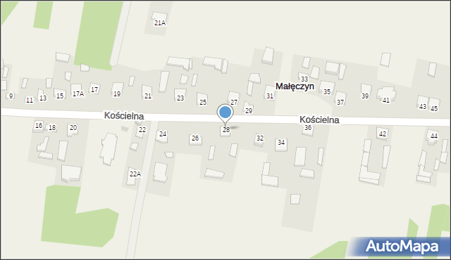 Małęczyn, Kościelna, 28, mapa Małęczyn