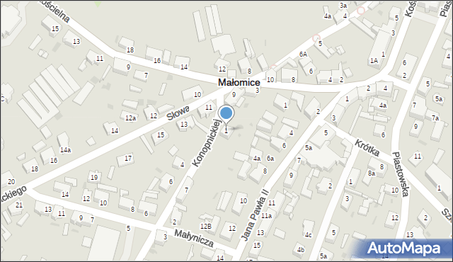 Małomice, Konopnickiej Marii, 1, mapa Małomice