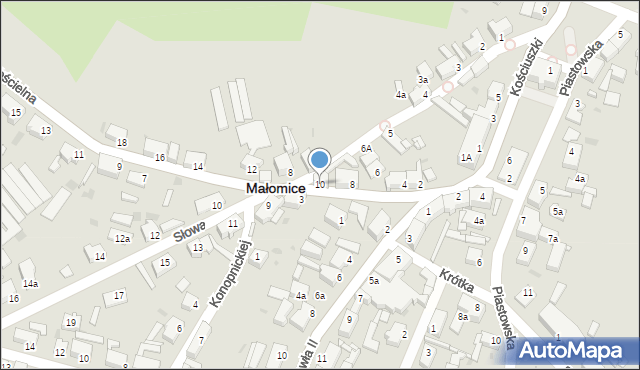 Małomice, Kościelna, 10, mapa Małomice