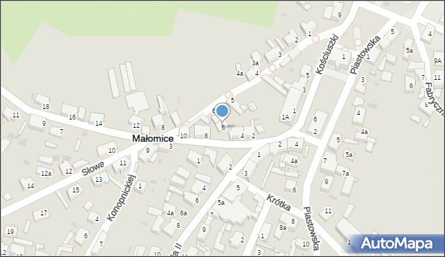 Małomice, Kościelna, 6, mapa Małomice