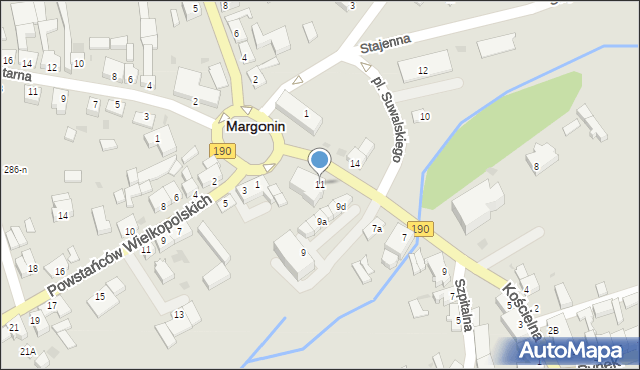 Margonin, Kościelna, 11, mapa Margonin