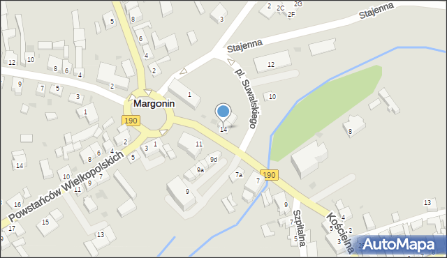 Margonin, Kościelna, 14, mapa Margonin