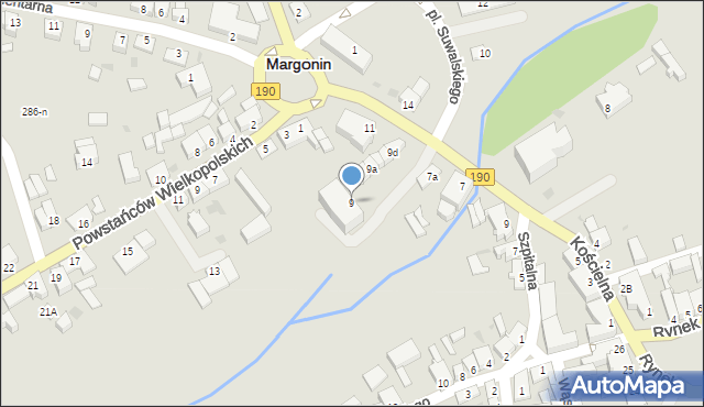Margonin, Kościelna, 9, mapa Margonin