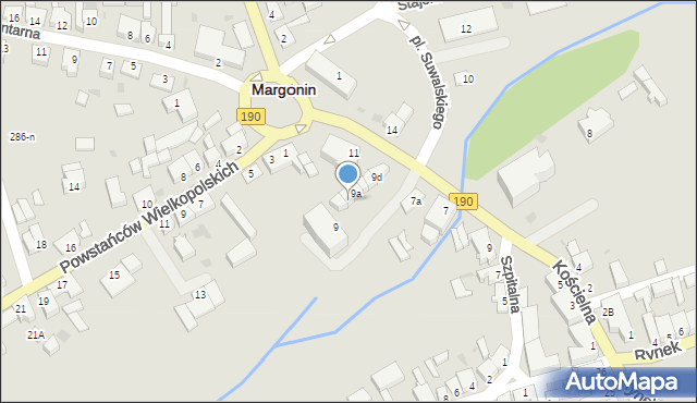 Margonin, Kościelna, 9f, mapa Margonin