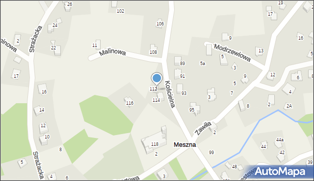 Meszna, Kościelna, 114A, mapa Meszna