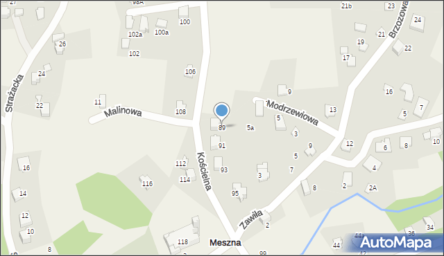 Meszna, Kościelna, 89, mapa Meszna